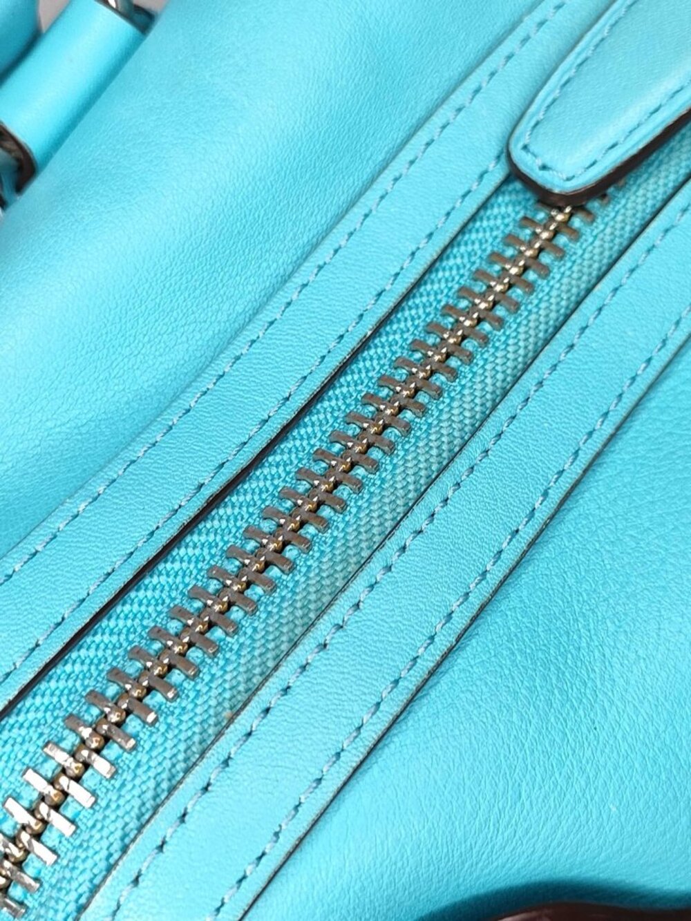 Coach Turquoise Leather Satchel Perforated Tassel Boston Bag Top Handle - Picture 9 of 14